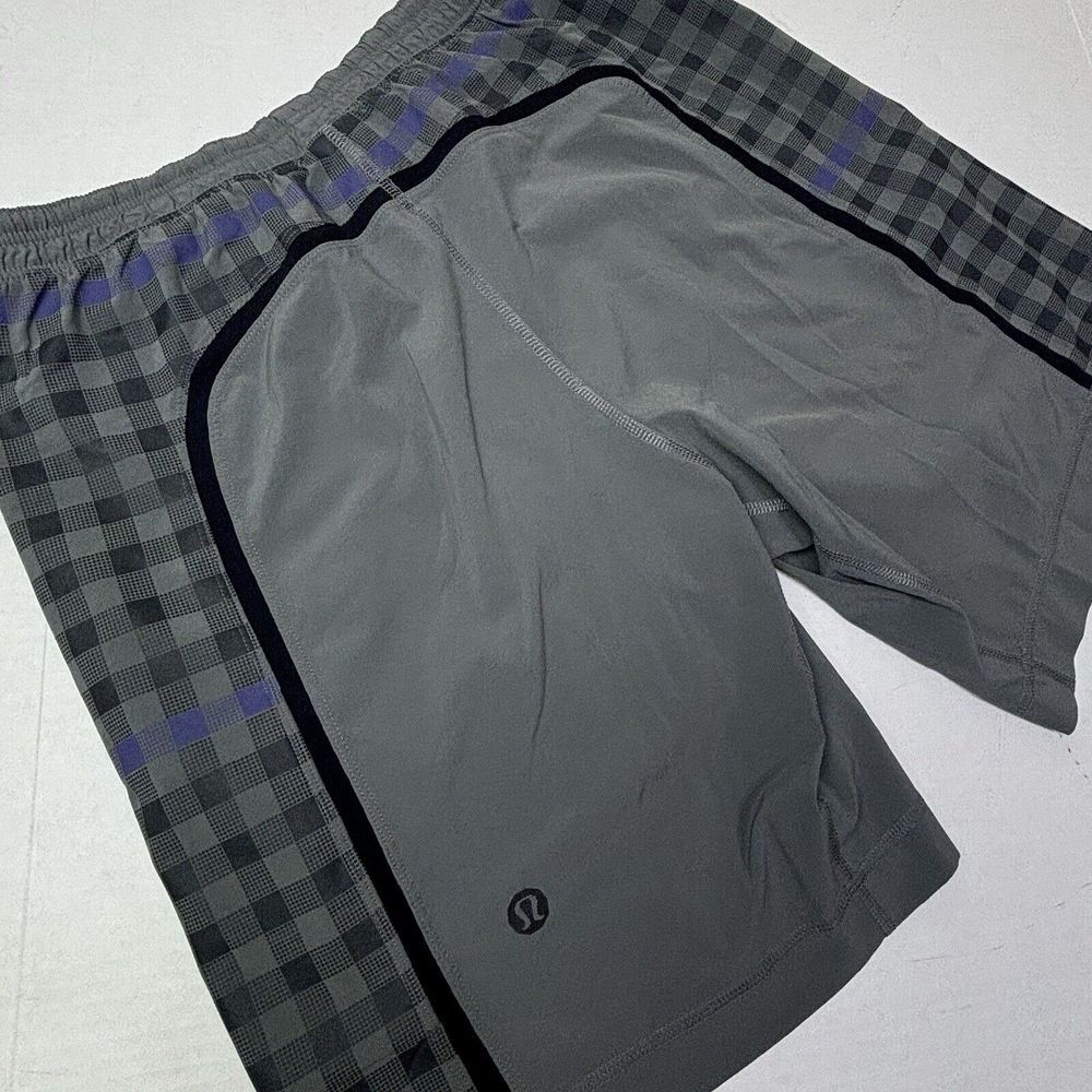 VTG Lululemon‎ Pace Breaker Shorts Lined Gingham 9" Elastic Medium Hexagon EUC